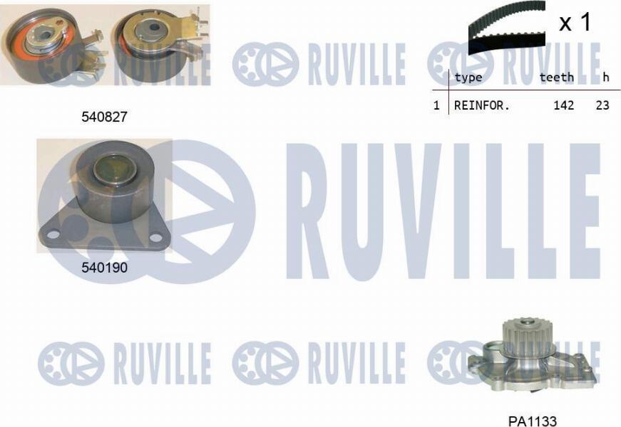 Ruville 5501101 - Водяний насос + комплект зубчатого ременя autozip.com.ua