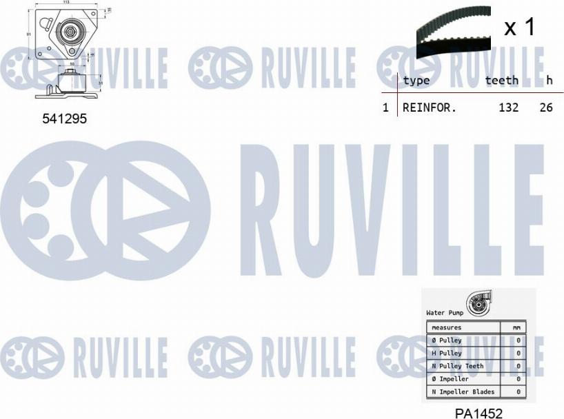 Ruville 5501132 - Водяний насос + комплект зубчатого ременя autozip.com.ua