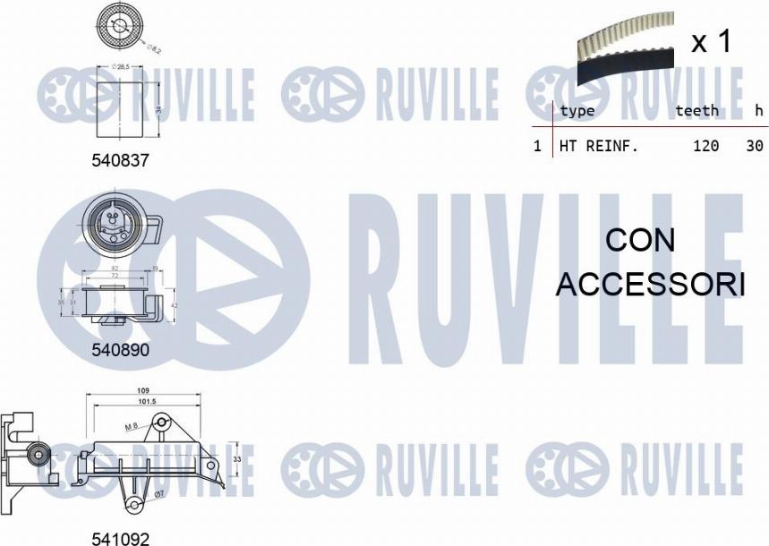 Ruville 550138 - Комплект ременя ГРМ autozip.com.ua