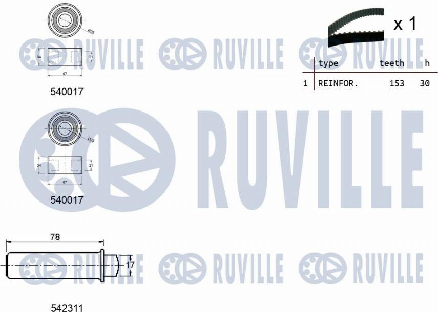Ruville 550393 - Комплект ременя ГРМ autozip.com.ua