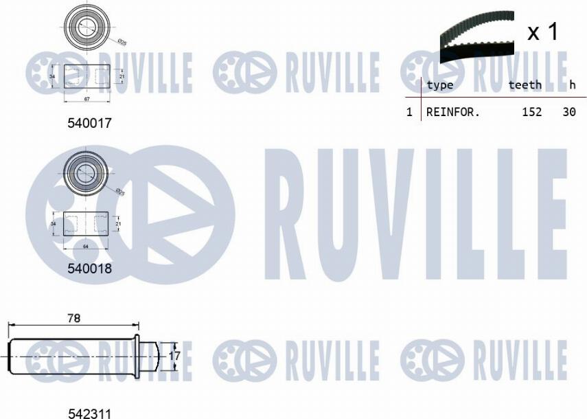 Ruville 550392 - Комплект ременя ГРМ autozip.com.ua
