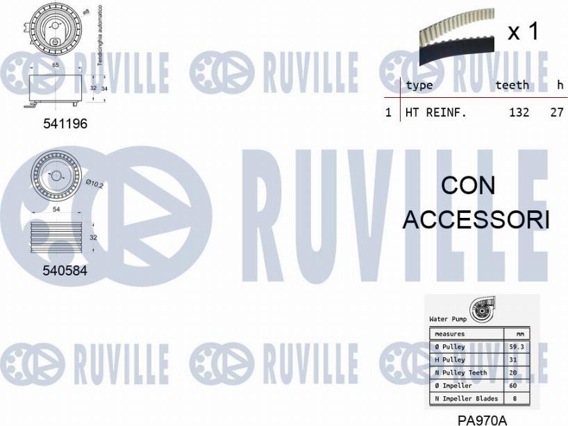 Ruville 5503571 - Водяний насос + комплект зубчатого ременя autozip.com.ua