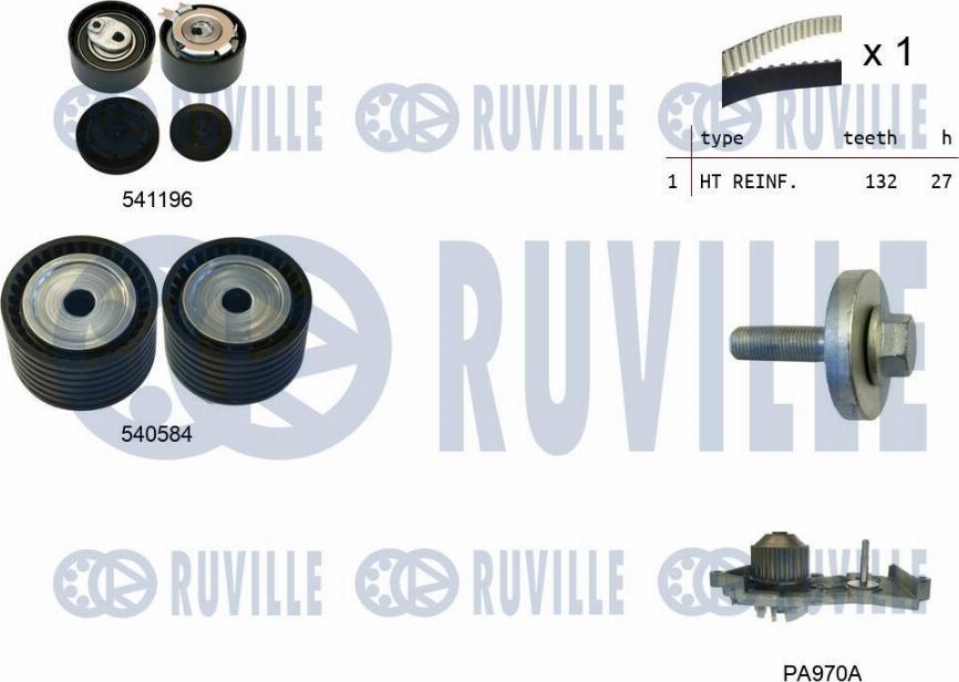 Ruville 5503571 - Водяний насос + комплект зубчатого ременя autozip.com.ua