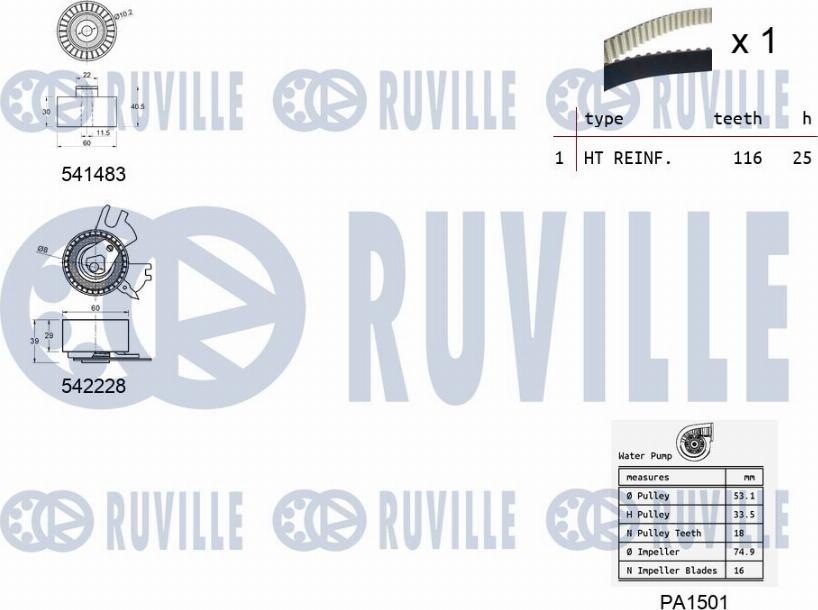 Ruville 5503671 - Водяний насос + комплект зубчатого ременя autozip.com.ua