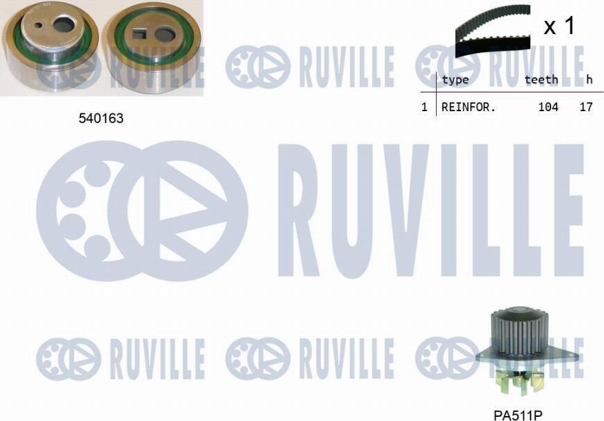 Ruville 5503291 - Водяний насос + комплект зубчатого ременя autozip.com.ua