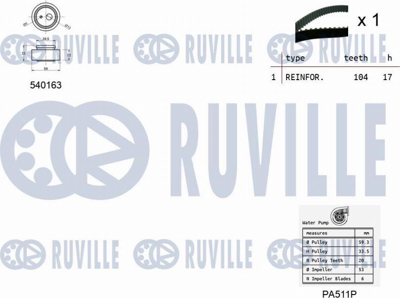 Ruville 5503291 - Водяний насос + комплект зубчатого ременя autozip.com.ua