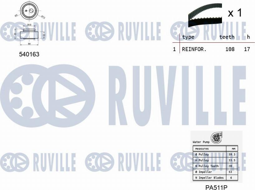 Ruville 5503281 - Водяний насос + комплект зубчатого ременя autozip.com.ua