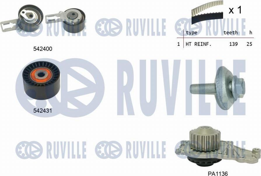 Ruville 5503791 - Водяний насос + комплект зубчатого ременя autozip.com.ua