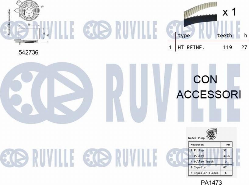 Ruville 5503781 - Водяний насос + комплект зубчатого ременя autozip.com.ua