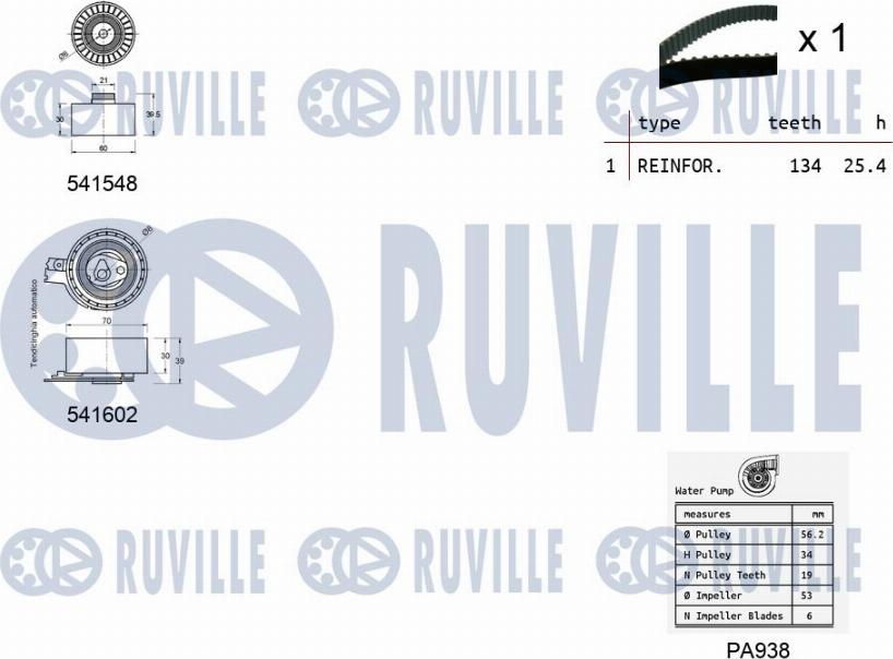 Ruville 5502861 - Водяний насос + комплект зубчатого ременя autozip.com.ua