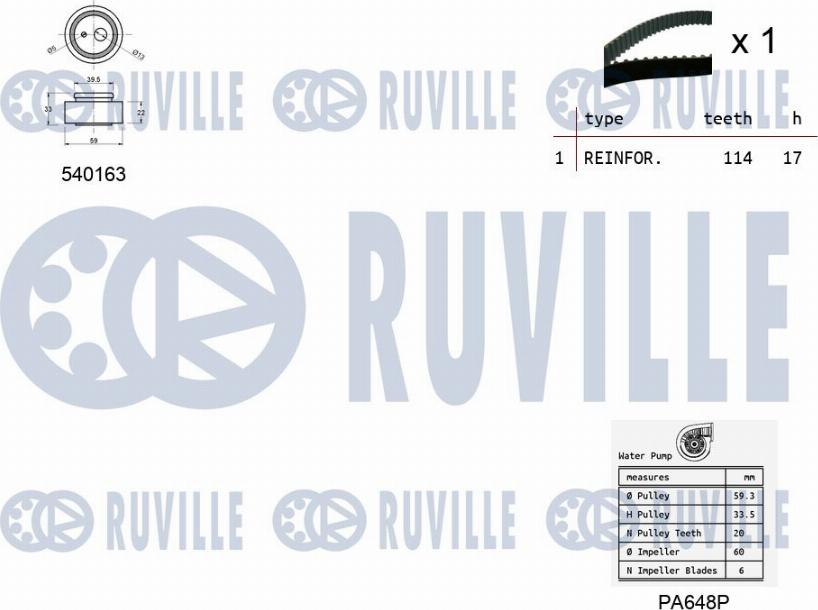 Ruville 5502241 - Водяний насос + комплект зубчатого ременя autozip.com.ua