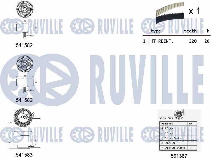 Ruville 5502721 - Водяний насос + комплект зубчатого ременя autozip.com.ua