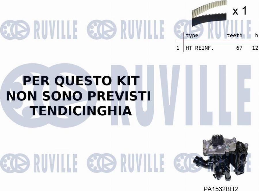 Ruville 55B0034 - Водяний насос + комплект зубчатого ременя autozip.com.ua