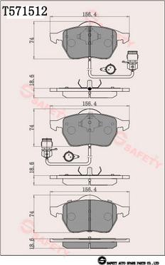 SAFETY T571512 - Гальмівні колодки, дискові гальма autozip.com.ua