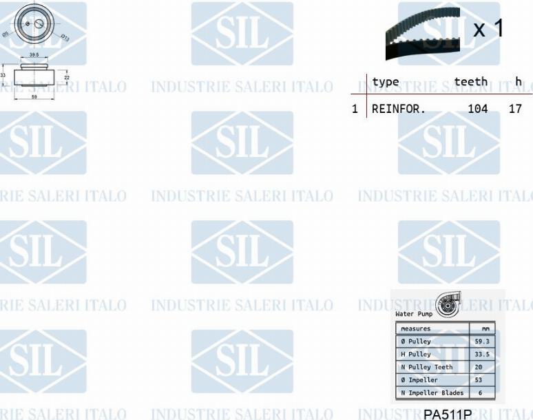 Saleri SIL K1PA511P - Водяний насос + комплект зубчатого ременя autozip.com.ua