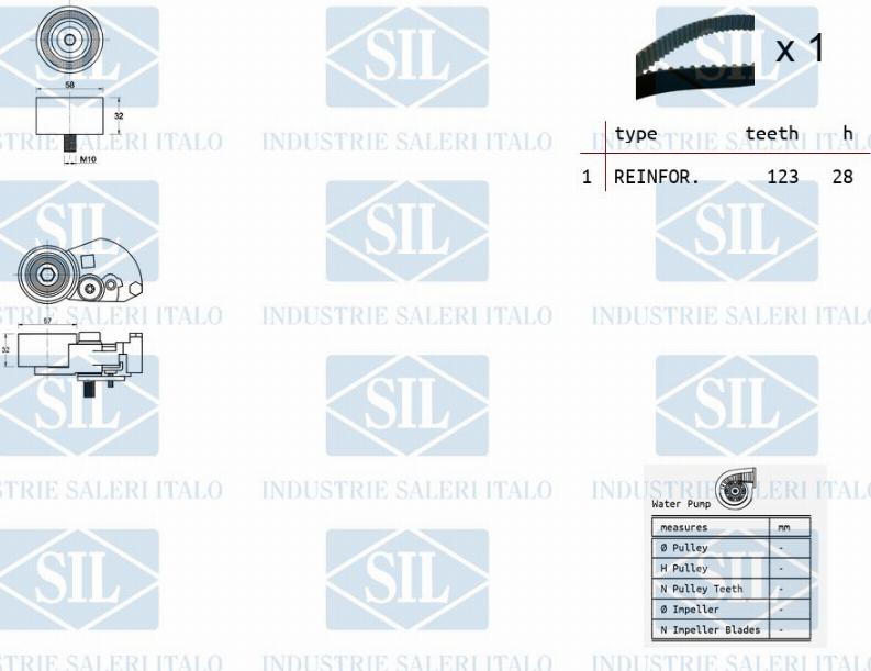 Saleri SIL K1PA1454 - Водяний насос + комплект зубчатого ременя autozip.com.ua