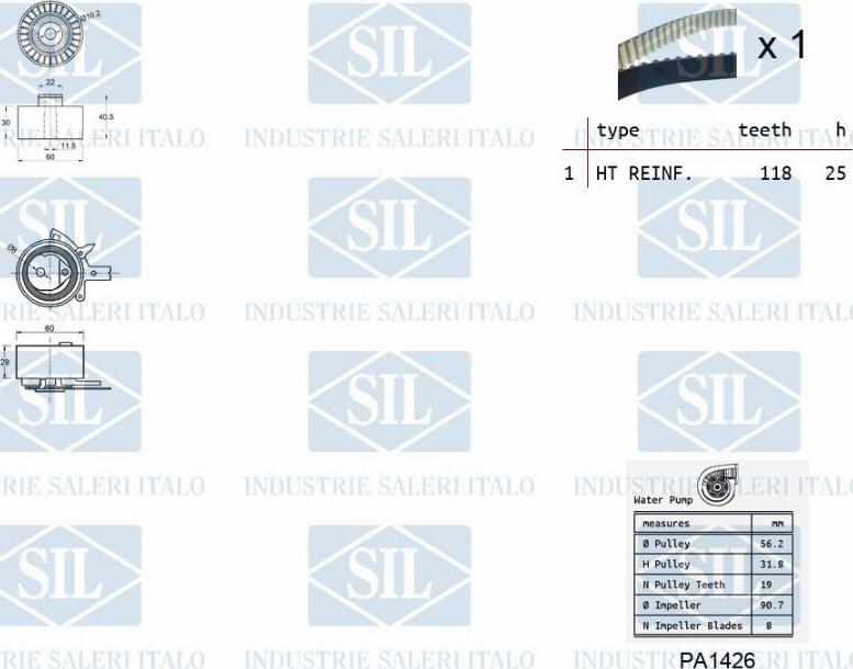 Saleri SIL K1PA1426 - Водяний насос + комплект зубчатого ременя autozip.com.ua