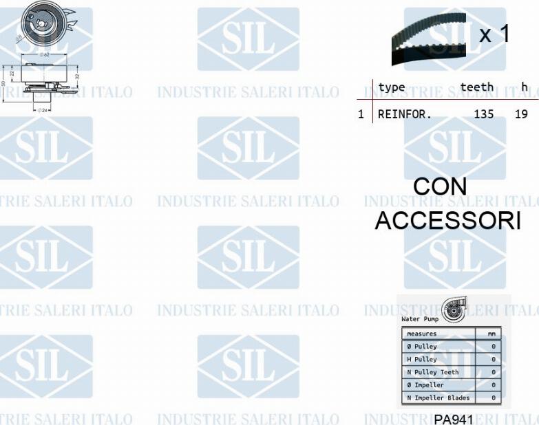 Saleri SIL K2PA941 - Водяний насос + комплект зубчатого ременя autozip.com.ua