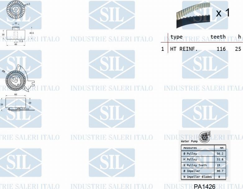 Saleri SIL K2PA1426 - Водяний насос + комплект зубчатого ременя autozip.com.ua