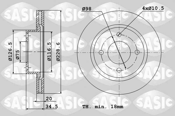 Sasic 9004412J - Гальмівний диск autozip.com.ua