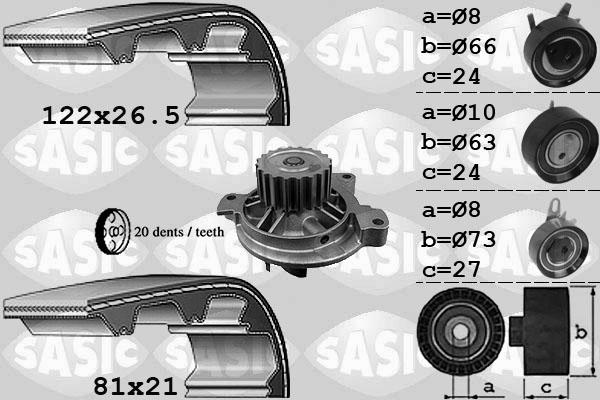 Sasic 3906052 - Водяний насос + комплект зубчатого ременя autozip.com.ua