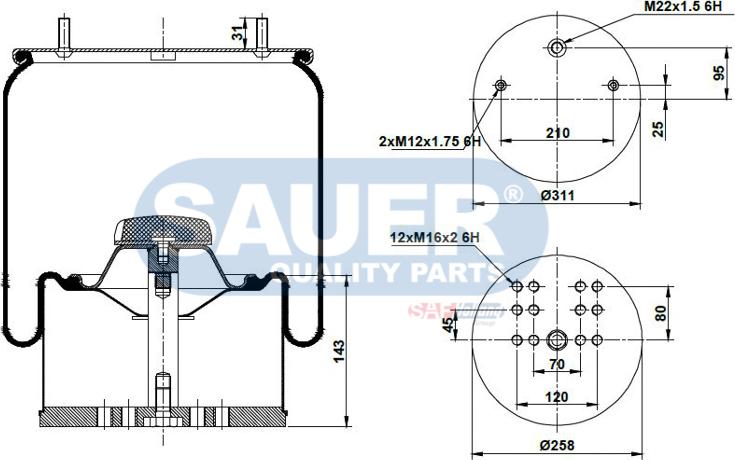 SAUER S2294881300 - Кожух пневматичної ресори autozip.com.ua