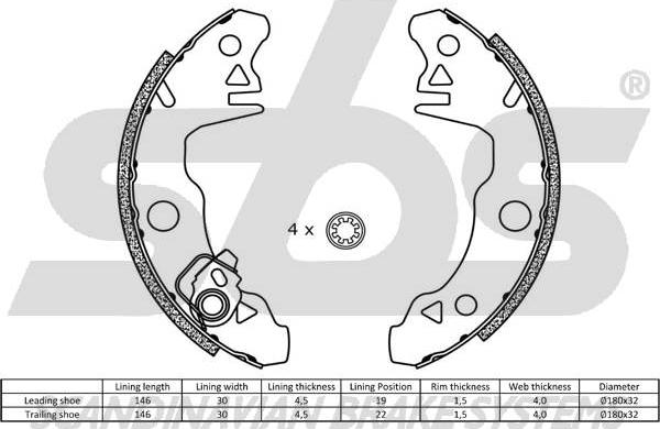SBS 18492799269 - Комплект гальм, барабанний механізм autozip.com.ua