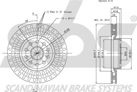 SBS 1815202335 - Гальмівний диск autozip.com.ua