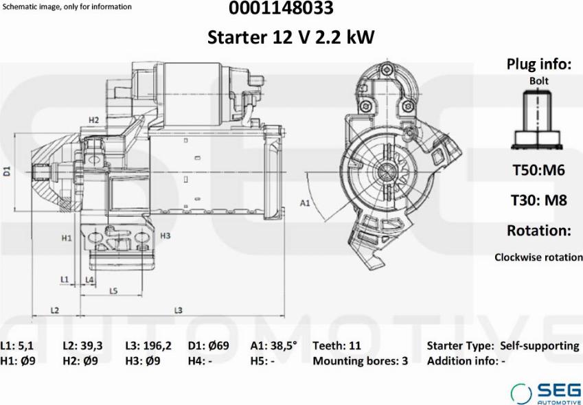 SEG AUTOMOTIVE 0001148033 - Стартер autozip.com.ua