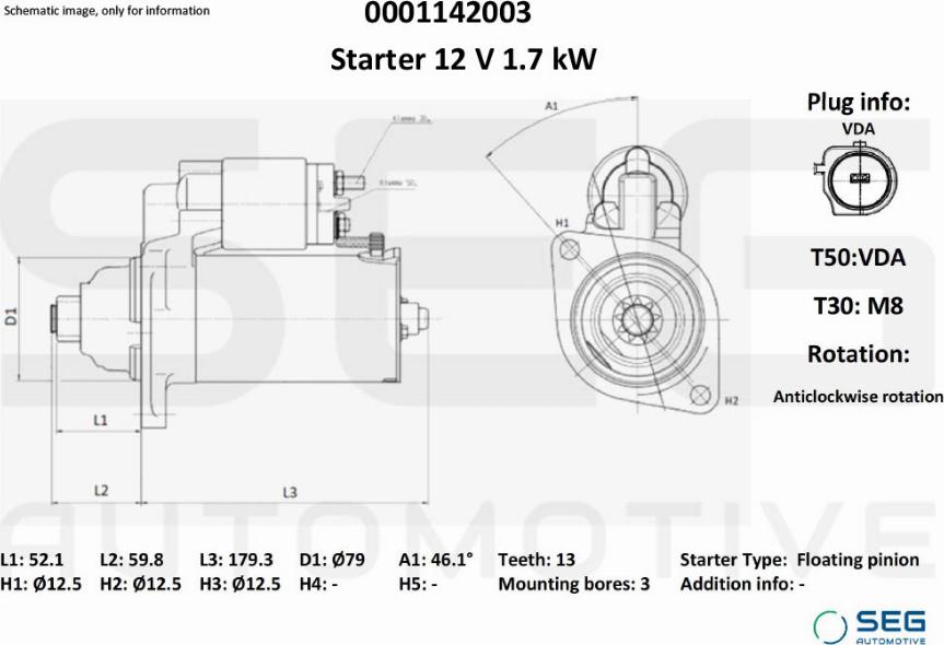 SEG AUTOMOTIVE 0001142003 - Стартер autozip.com.ua