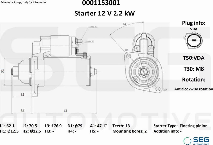 SEG AUTOMOTIVE 0001153001 - Стартер autozip.com.ua