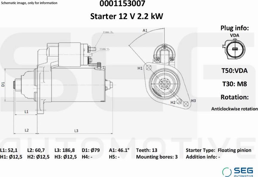 SEG AUTOMOTIVE 0001153007 - Стартер autozip.com.ua