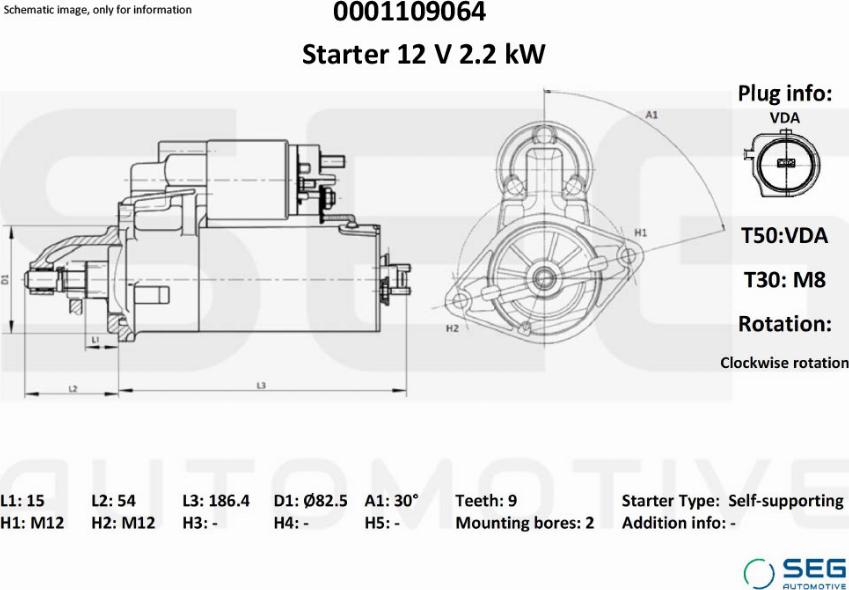 SEG AUTOMOTIVE 0001109064 - Стартер autozip.com.ua