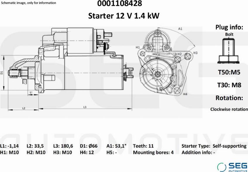 SEG AUTOMOTIVE 0001108428 - Стартер autozip.com.ua