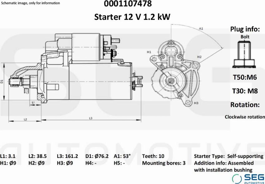 SEG AUTOMOTIVE 0001107478 - Стартер autozip.com.ua