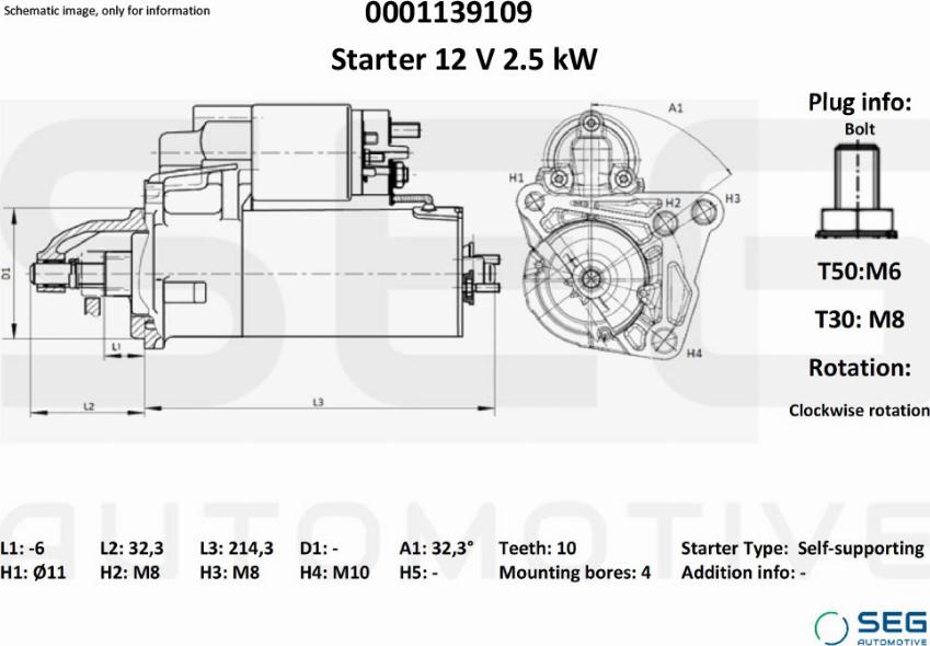 SEG AUTOMOTIVE 0001139109 - Стартер autozip.com.ua