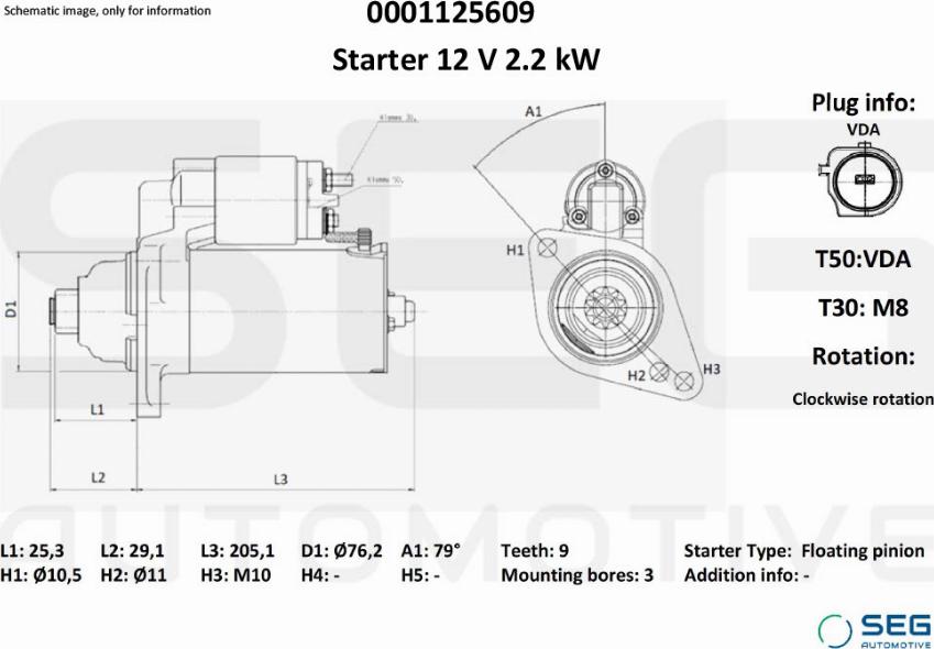 SEG AUTOMOTIVE 0001125609 - Стартер autozip.com.ua
