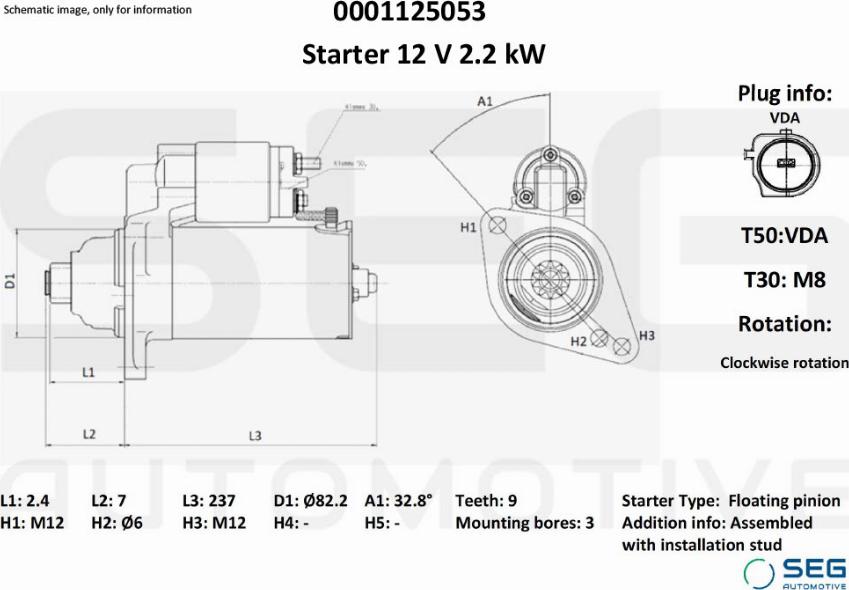 SEG AUTOMOTIVE 0001125053 - Стартер autozip.com.ua