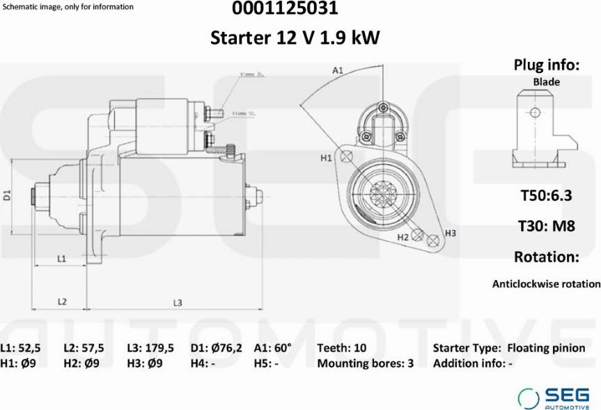 SEG AUTOMOTIVE 0001125031 - Стартер autozip.com.ua