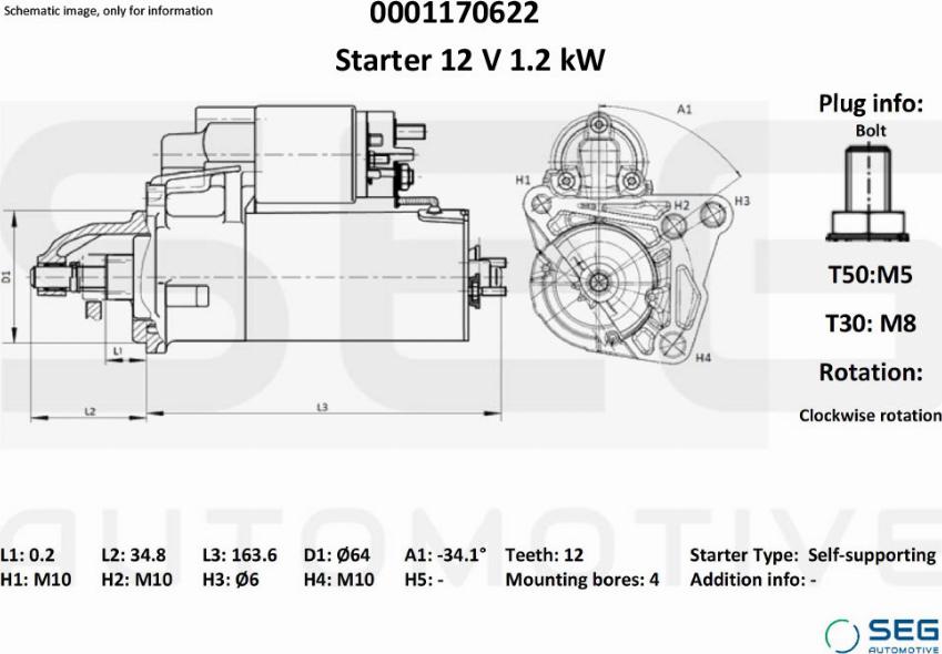 SEG AUTOMOTIVE 0001170622 - Стартер autozip.com.ua