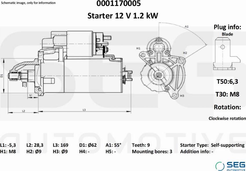 SEG AUTOMOTIVE 0001170005 - Стартер autozip.com.ua