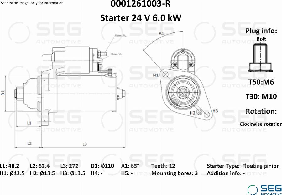 SEG AUTOMOTIVE 0001261003-R - Стартер autozip.com.ua