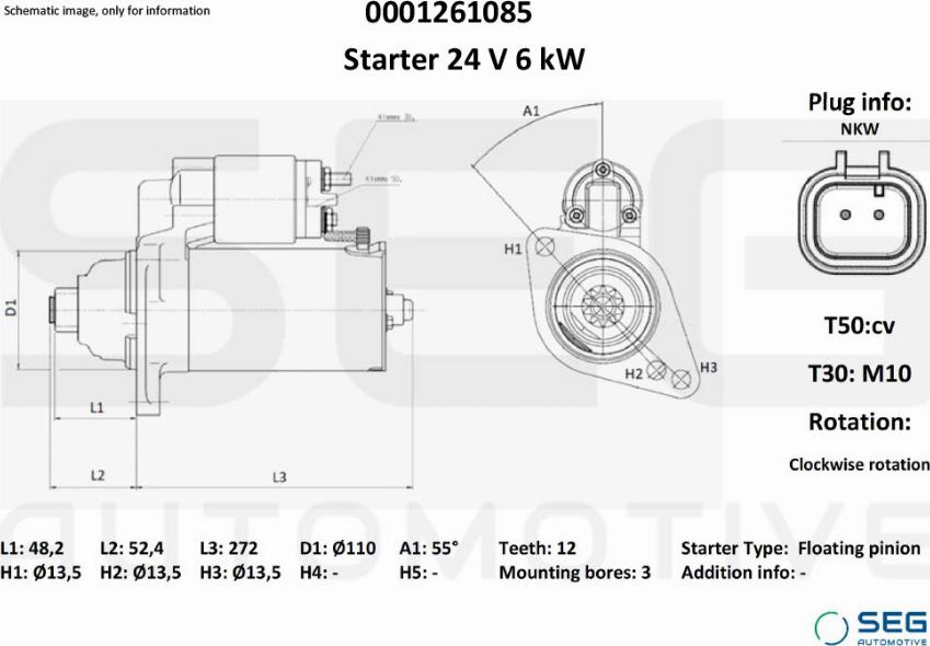 SEG AUTOMOTIVE 0001261085 - Стартер autozip.com.ua