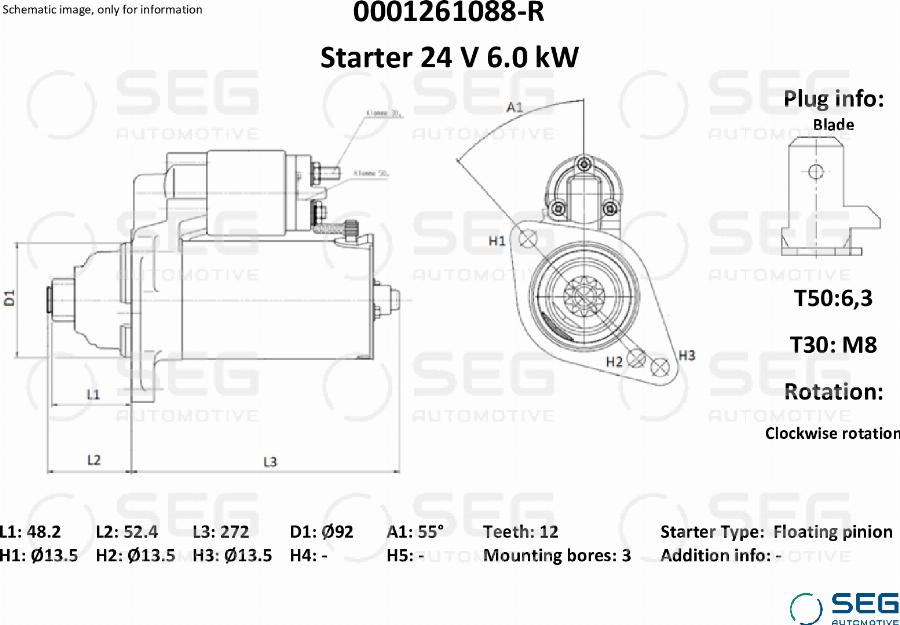 SEG AUTOMOTIVE 0001261088-R - Стартер autozip.com.ua