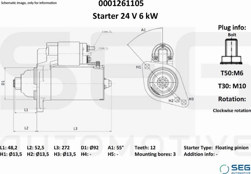 SEG AUTOMOTIVE 0 001 261 105 - Стартер autozip.com.ua