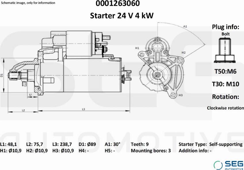 SEG AUTOMOTIVE 0001263060 - Стартер autozip.com.ua