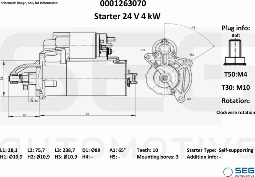 SEG AUTOMOTIVE 0001263070 - Стартер autozip.com.ua