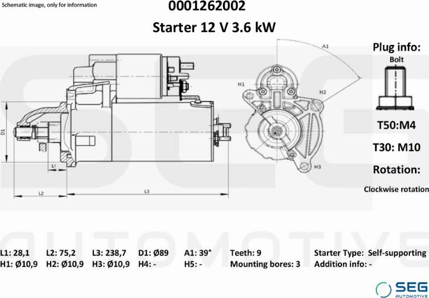 SEG AUTOMOTIVE 0001262002 - Стартер autozip.com.ua
