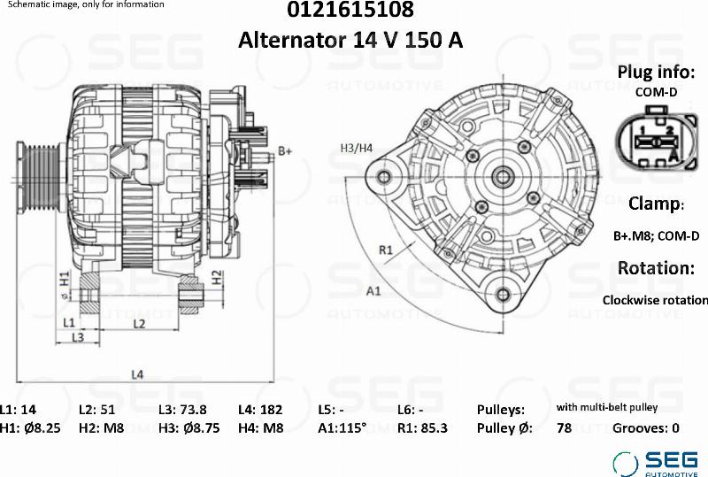 SEG AUTOMOTIVE 0121615108 - Генератор autozip.com.ua
