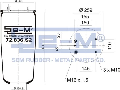 Sem Lastik 72.836.S2 - Кожух пневматичної ресори autozip.com.ua